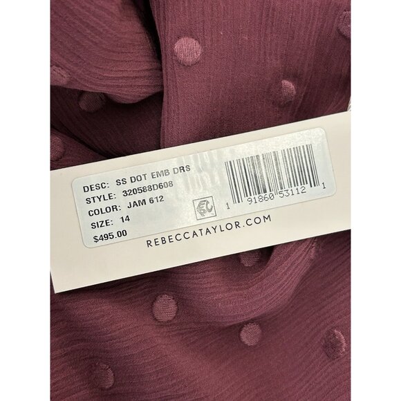 REBECCA TAYLOR $495 Women's 14 Short Sleeve Dot Embroidery Dress Jam Silk Blend - Picture 13 of 16